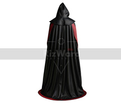 Black & Red Leather Medieval Wizard Cloak with Hood - Fantasy & Travel Cloak