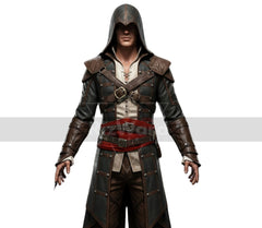 Handmade Leather Pirate Creed Hooded Coat - Gothic Medieval OverCoat - Anime Cosplay Long Coat - Steampunk Leather Assassin Coat For Cosplay