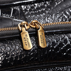 Crocodile Embossed Leather Backpack Unisex - Multi-Pocket Laptop Backpack