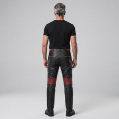 Men's Black & Red Genuine Leather Cyberpunk Pants | Biker Trousers