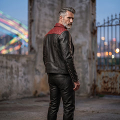 Black Handmade Quilted Jacket In Genuine Leather with Pants Set | Cyberpunk Custom Biker Style Halloween Outfit