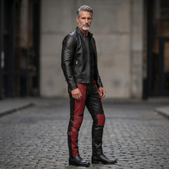 Men's Black Leather Jacket and Pants Set | Genuine Leather Biker & Festival Outfit