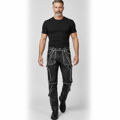 Studded Gothic Leather Pants for Men | Black Cyberpunk Cargo Trousers | Pocket Chain Punk Pants | Multi Pocket Biker Wear | Custom Size