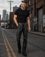 Studded Gothic Leather Pants for Men | Black Cyberpunk Cargo Trousers | Pocket Chain Punk Pants | Multi Pocket Biker Wear | Custom Size