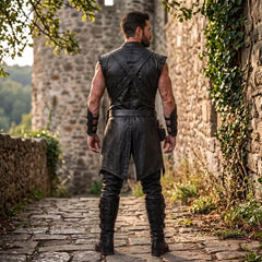 Dark Fantasy Medieval Costume, Leather Pants & Combat Boots, Men’s Ren Faire Outfit