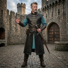 Men's Leather Long Vest | Medieval Gothic Costume | Ren Faire Outfit | LARP Halloween Wear