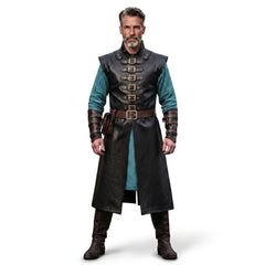 Men's Leather Long Vest | Medieval Gothic Costume | Ren Faire Outfit | LARP Halloween Wear