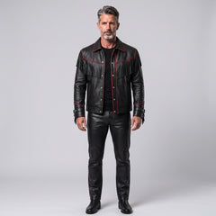 Men's Black Leather Fringe Jacket, Western Biker Style