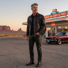 Men's Black Leather Fringe Jacket, Western Biker Style