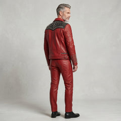 Genuine Leather Handmade Quilted Jacket and Pants Set | Custom Men's Punk Racer Style Outfit