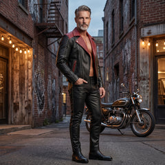 Black Handmade Quilted Jacket In Genuine Leather with Pants Set | Cyberpunk Custom Biker Style Halloween Outfit