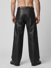 Black leather statement pants wide leg fit