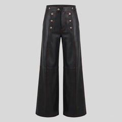 Black PU leather trousers with front button detailing