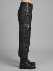 Men’s Black Leather Cargo Pants – Buckled Utility Statement Trousers