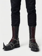 Mens Black Leather Jacket & Gothic Leather Boots | Witch Toe Chain Combat Boots | Punk Biker Cyberpunk Medieval Outfit