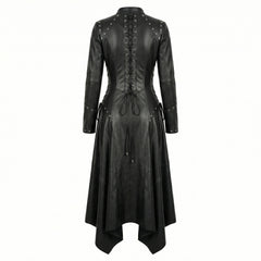 Back view black leather corset dress with lace up detail