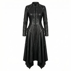 Long sleeve leather gothic dress with asymmetrical handkerchief hem