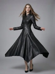 Genuine leather long sleeve maxi dress for women