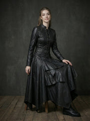 Lace up front black leather alternative fashion dress