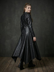 Gothic evening leather dress with dramatic hemline