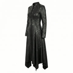 Side profile black leather medieval style dress women