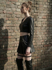 black leather crop top long sleeve design