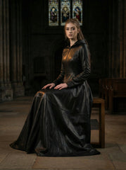 Leather Dress | Hooded Gothic Long Dress | Women's Goth Dress | Long Leather Dress | Black Gothic Dress | Witch Dress | Gothic Clothing