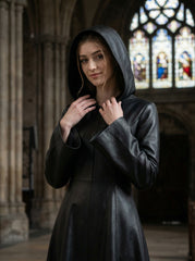 Leather Dress | Hooded Gothic Long Dress | Women's Goth Dress | Long Leather Dress | Black Gothic Dress | Witch Dress | Gothic Clothing