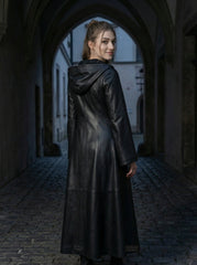 Leather Dress | Hooded Gothic Long Dress | Women's Goth Dress | Long Leather Dress | Black Gothic Dress | Witch Dress | Gothic Clothing