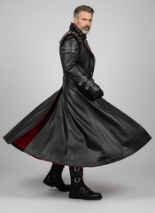 Men’s Gothic Leather Trench Coat | Long Black Leather Trench Coat Men | Cyberpunk Vest & Leather Pants | Vampire Outfit with Boots