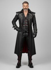 Men’s Gothic Leather Trench Coat | Long Black Leather Trench Coat Men | Cyberpunk Vest & Leather Pants | Vampire Outfit with Boots