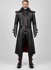 Men’s Gothic Leather Trench Coat | Long Black Leather Trench Coat Men | Cyberpunk Vest & Leather Pants | Vampire Outfit with Boots