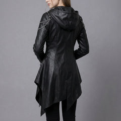 Women’s Durable, Repairable Black Leather Tailcoat Jacket | Battle-Worn Aging Leather Natural-Material Goods | Cyberpunk Jacket | Goth Clothes