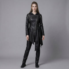 Women’s Durable, Repairable Black Leather Tailcoat Jacket | Battle-Worn Aging Leather Natural-Material Goods | Cyberpunk Jacket | Goth Clothes