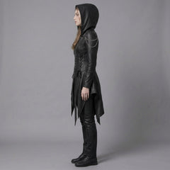Women’s Durable, Repairable Black Leather Tailcoat Jacket | Battle-Worn Aging Leather Natural-Material Goods | Cyberpunk Jacket | Goth Clothes