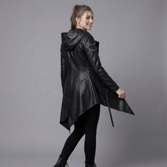 Women’s Durable, Repairable Black Leather Tailcoat Jacket | Battle-Worn Aging Leather Natural-Material Goods | Cyberpunk Jacket | Goth Clothes