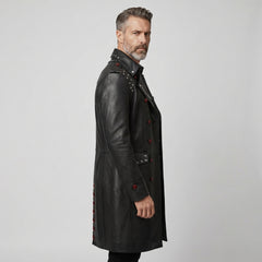 Men Gothic Leather Trench Coat | Long Black Trench Coat | Mens Studded Leather Long Coat | Cyberpunk Goth Clothes Plus Size