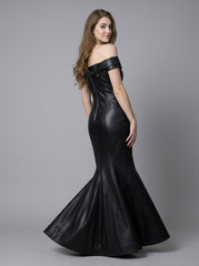 Black Leather Mermaid Dress – Off Shoulder Formal Evening Gown