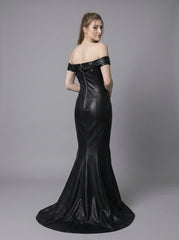 Black Leather Mermaid Dress – Off Shoulder Formal Evening Gown