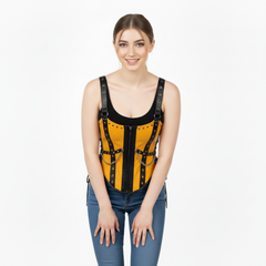 Yellow Leather Corset Top for Women, Handmade Leather Corset, Custom Corset, Yellow Corset, Lace Up Zip Front Corset, Rivet Leather Bustier Top