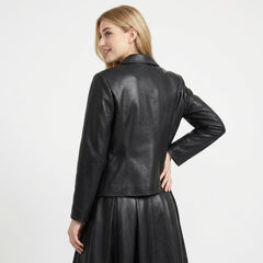 Women's Black Leather Blazer & Midi Skirt Set | Leather Blazer Women | Blazer Jacket | Formal Dress | Midi Skirt | Corporate Goth Womens Clothing | Black Dress