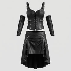 leather corset top and gothic leather skirt set