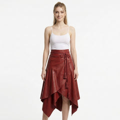 Leather Wrap Skirt Women | Burgundy Leather Midi Skirt | Boho Skirt | Renaissance Skirt | High Waist Wrap Skirt | Womens Clothing | Gift For Her