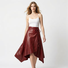 Leather Wrap Skirt Women | Burgundy Leather Midi Skirt | Boho Skirt | Renaissance Skirt | High Waist Wrap Skirt | Womens Clothing | Gift For Her