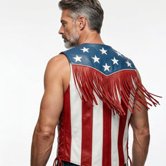 American flag vest with fringe for men