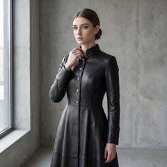 Leather Coat Dress Women | Black Leather Dress | Midi Dress | Gothic Princess Style | Victorian Dress | Renaissance Dress | Womens Dresses