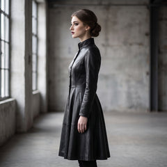 Leather Coat Dress Women | Black Leather Dress | Midi Dress | Gothic Princess Style | Victorian Dress | Renaissance Dress | Womens Dresses