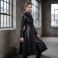 Leather Coat Dress Women | Black Leather Dress | Midi Dress | Gothic Princess Style | Victorian Dress | Renaissance Dress | Womens Dresses