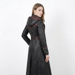 Black Leather Trench Coat With Hood | Corporate Goth Leather Hooded Coat | Princess Coat | Matrix Trench Coat Women | Winter Coat | Womens Clothing | Fall Style Gift