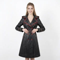Black Leather Trench Coat With Hood | Corporate Goth Leather Hooded Coat | Princess Coat | Matrix Trench Coat Women | Winter Coat | Womens Clothing | Fall Style Gift